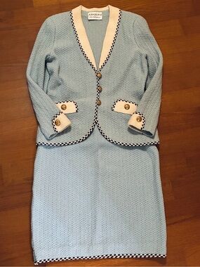 Vintage Adolfo 100% wool suit in Light Blue